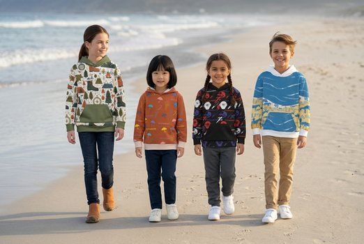 Four kids together on the beach