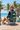 Beach boardwalk with denim shorts, back view