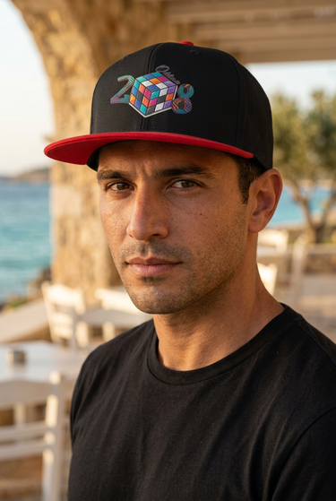 Black and red cap editorial close-up