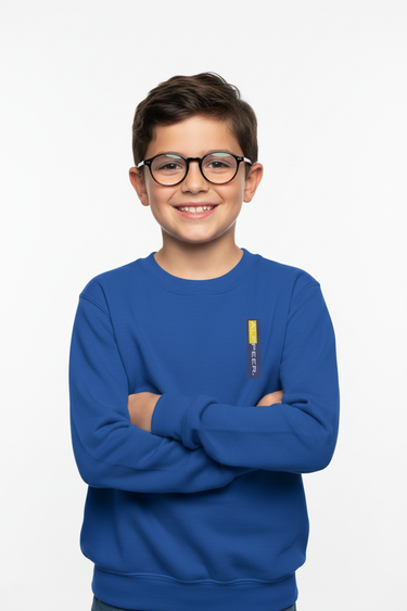 Boy with glasses in royal blue