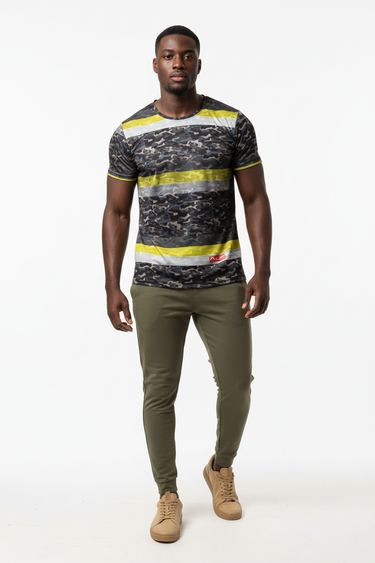Camo T-Shirt with Olive Joggers - Full Body