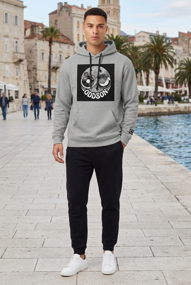 Carbon grey hoodie promenade editorial