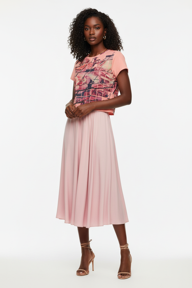 Classy Pink Midi Skirt Front