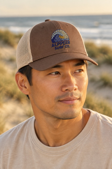 Espresso and tan cap close-up