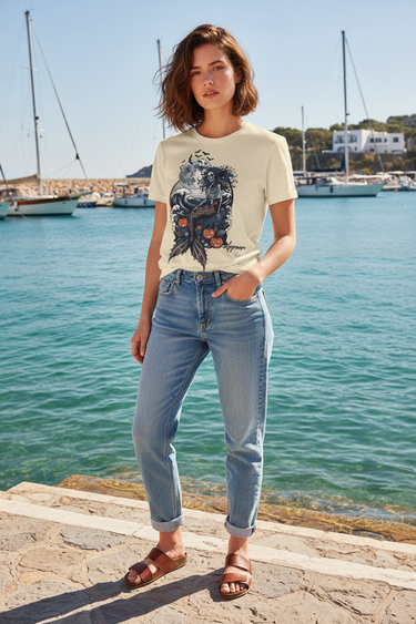 Exact natural shirt at a Mediterranean marina