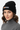 Female model close-up wearing black beanie