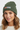 Female model close-up wearing cypress green beanie