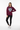 Female model in burgundy sweatshirt with black leggings