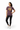 Female model in maroon tee with black leggings