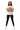 Female model in solid white tee with black leggings