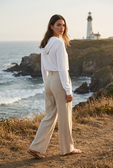 Female model showing the white tee’s plain back