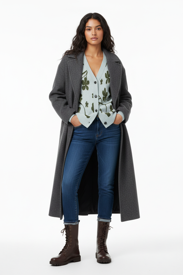 Female model - winter look with long coat