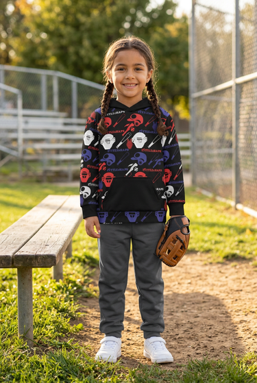 Girl age six wearing the hoodie at a baseball field
