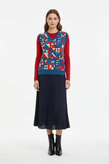 Geometric tribal vest with midi skirt for feminine chic style