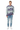 Tropical palm sweater styled casually with light wash denim and white sneakers