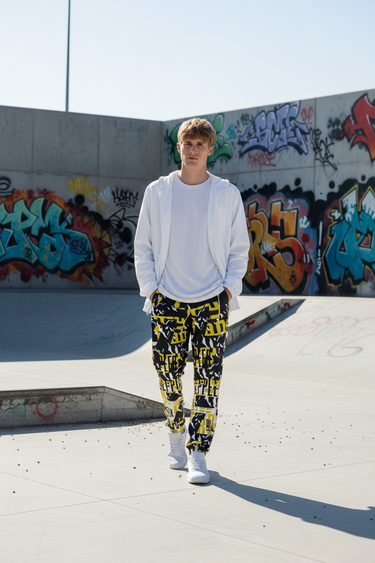 Joggers White Hoodie Skate Park