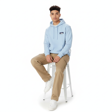 Light blue seated look with stool