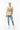 Look 7 - Stone beige tee, platinum pixie cut model