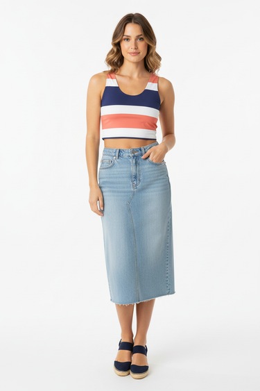 Look 7 - Summer casual with denim skirt