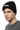 Male model close-up three-quarter view wearing black beanie