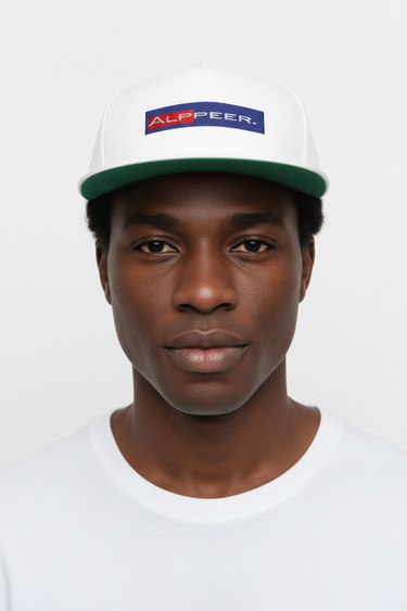 Male model close-up white cap straight on