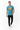 Male model in aqua tee with black jeans