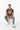 Male model in maroon tee with gray joggers