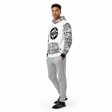 Man in Alppeer hoodie with grey sweatpants