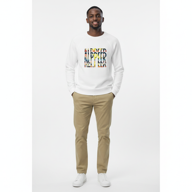 Man in white sweatshirt with chinos
