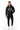 Model with curly hair in black hoodie