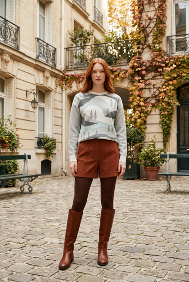 Mountain sweater with rust shorts