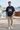 Navy tee with linen trousers