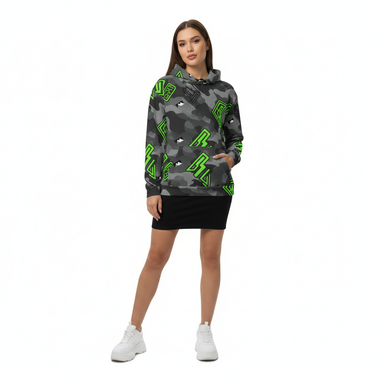 Neon Camo Hoodie Black Skirt Female