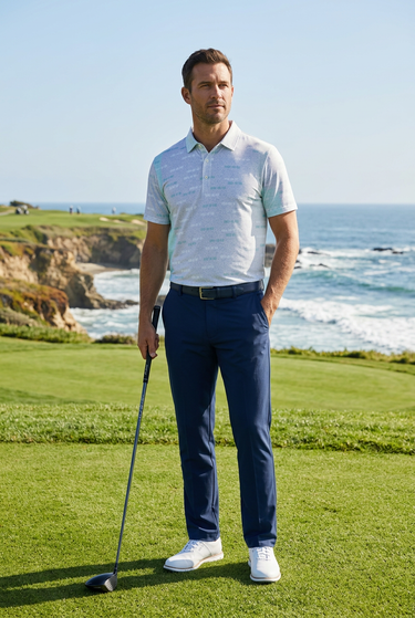 Oddson polo on an oceanfront golf fairway