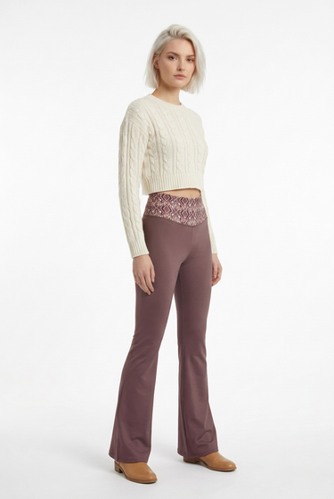 Plum flare leggings with ivory knit