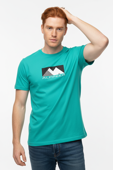 Red-haired model in teal