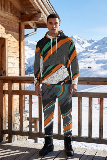 Terrain Shift hoodie paired with racing joggers on a chalet terrace