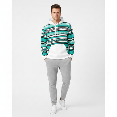 Turquoise Tribal Hoodie Grey Sweatpants Male
