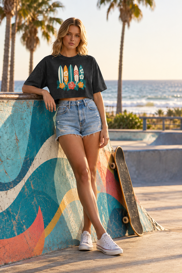 Washed Black crop tee, skate look