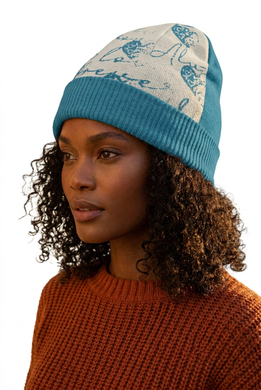 White-background beanie close-up six
