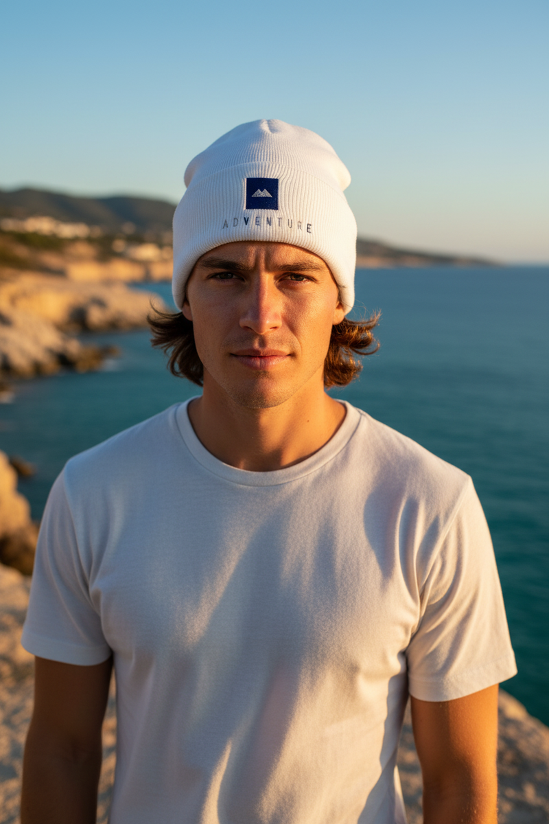 Adventure Beanie — White Coastal Cliff