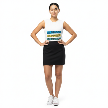 Alppeer Triple Stripe Tank - Middle Eastern female model in white