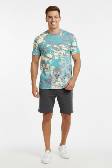 ALPPEER tropical skull print tee with natural smile