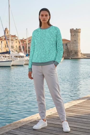Aqua sweatshirt with gray joggers