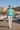 Aqua sweatshirt with white linen pants