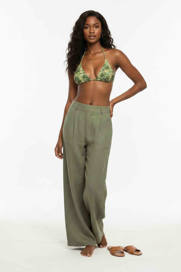 Army Green Linen Pants