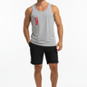 Athletic Heather ALPPEER Tank with Black Boardshorts - Full Body