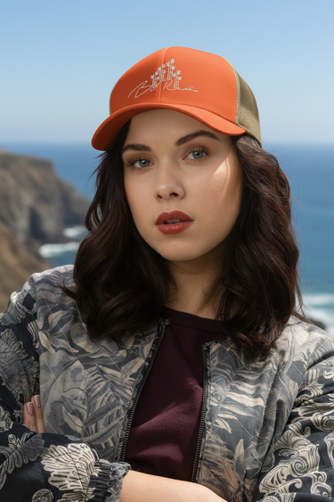 Bamboo Trucker Cap – Orange Close-Up