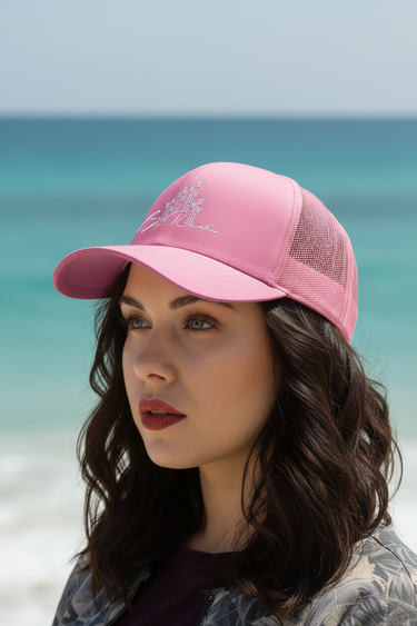 Bamboo Trucker Cap – Pink Side Close-Up
