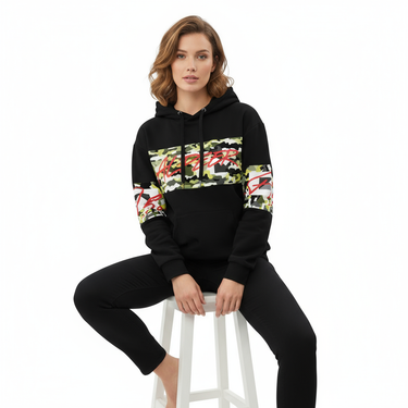 Black ALPPEER hoodie - White female model